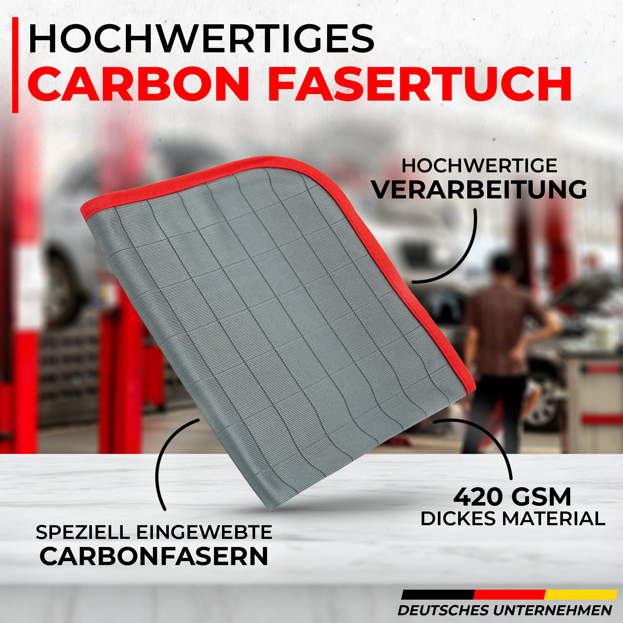 Premium Carbontuch 3 Stück 40x40cm